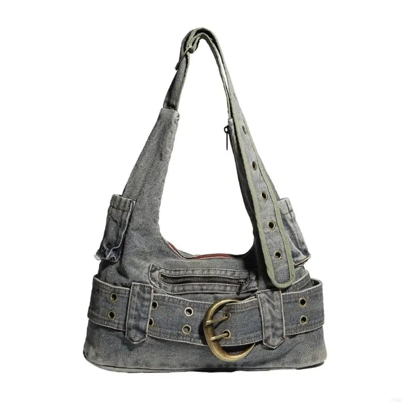 Chic Vintage Punk Denim Handbag with Adjustable Strap - Perfect for Trendy Women